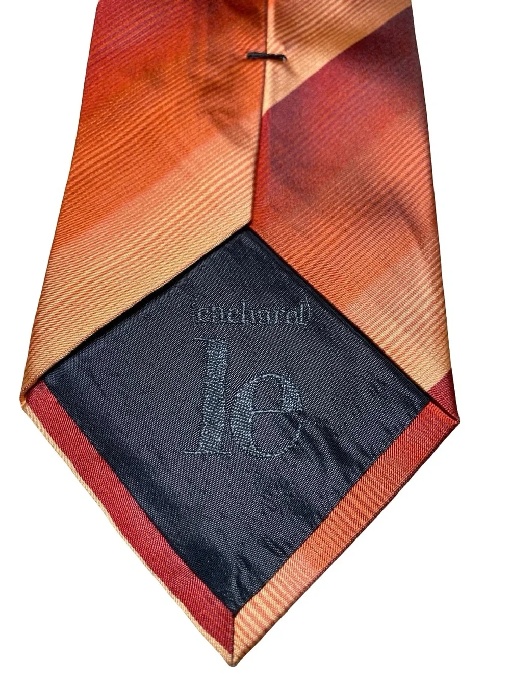 Cacharel Silk Tie Diagonal Striped Burgundy Rust Orange Peach Designer Necktie